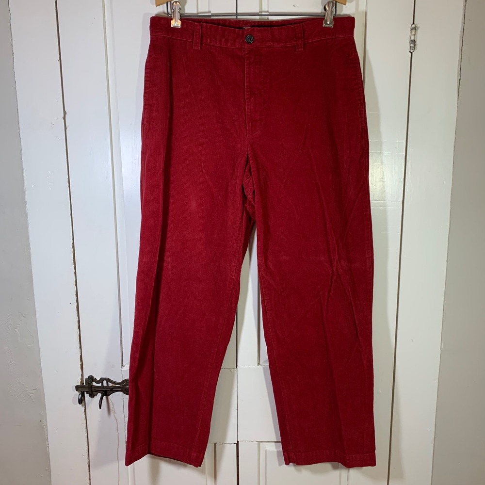 Chaps Mens Red Corduroy Pants Straight Leg 34x30 (34x28.5) Cotton Blend Preppy